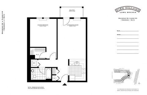 Floor plan for 1 bed, 1 bath, 789 sqft